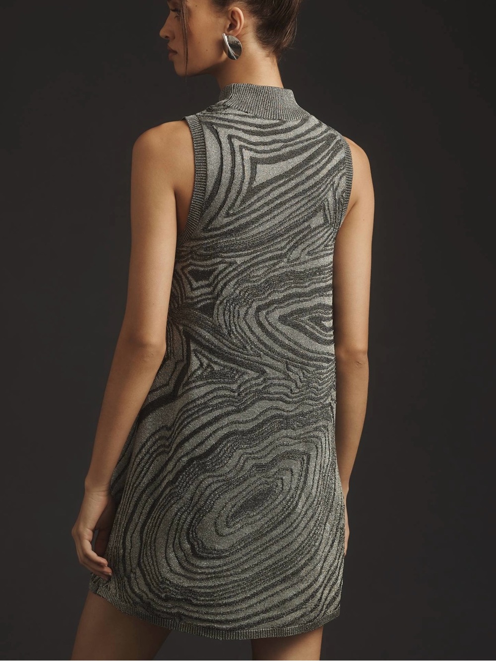 By Anthropologie Metallic Mock Neck Sleeveless Sweater Mini Dress Carbon S - Picture 4 of 12